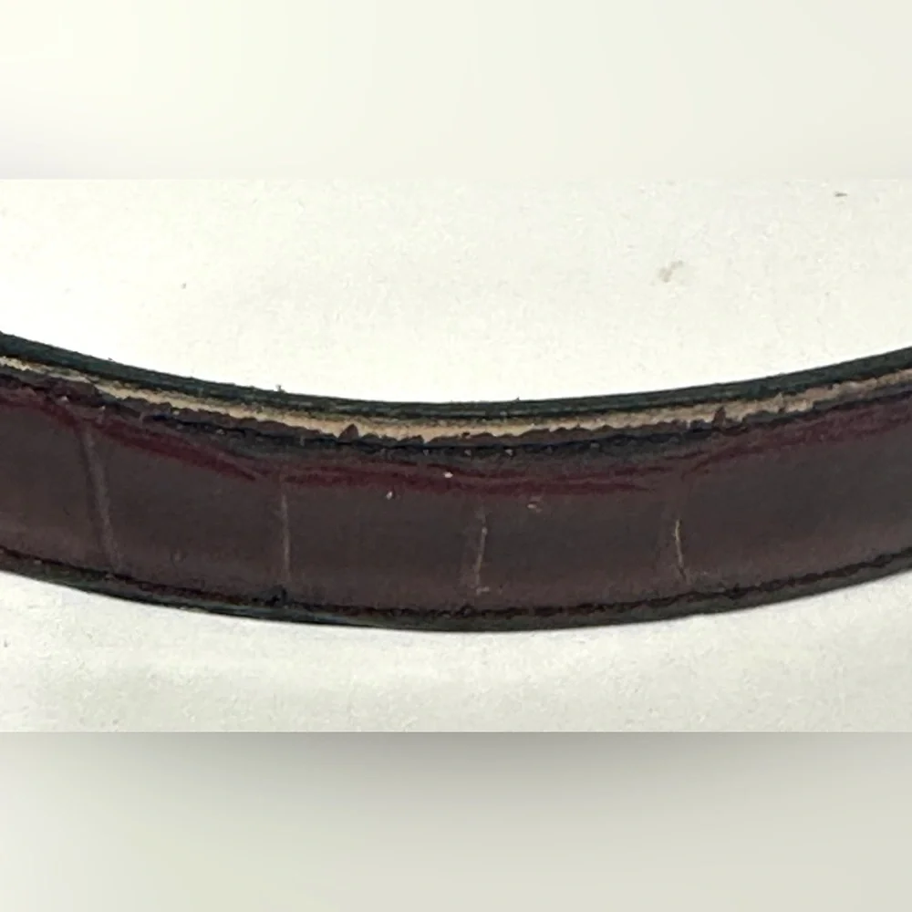 BILL BLASS DESIGNER CORDOVAN BROWN LEATHER BELT, CROCO-EMBOSSED, GOLD BUCKLE,